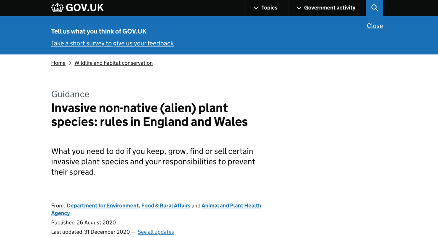 UK GOV website on invasive plants